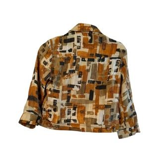 Ruby Rd. Petite Ladies Long Sleeved Jacket with Tank. Orange print Cream tank 4P